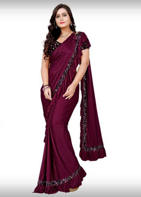 Mishree trendz Embellished Banarasi Lycra Blend Saree(Purple)
