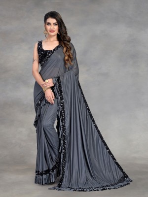 Aika Embellished Bollywood Lycra Blend Saree(Grey)