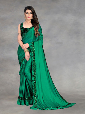 Aika Embellished Bollywood Lycra Blend Saree(Green)