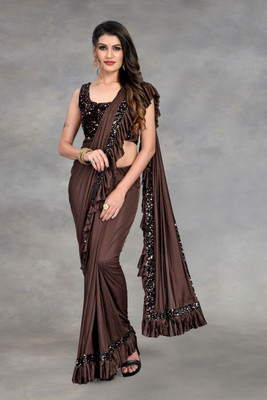 Julee Embellished Bollywood Lycra Blend Saree(Brown)