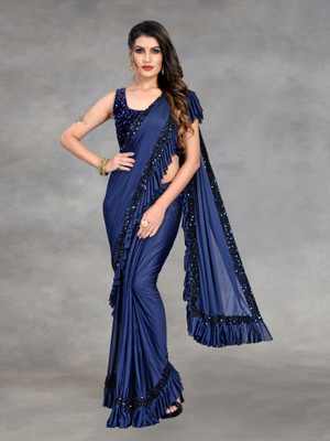 Apnisha Embellished Bollywood Lycra Blend Saree(Dark Blue)