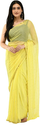 Durga Emporio Solid/Plain Bollywood Chiffon Saree(Yellow)