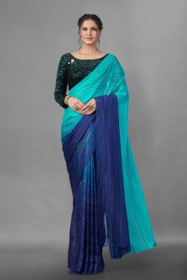 CHOICEIT Striped Bollywood Georgette Saree(Blue)