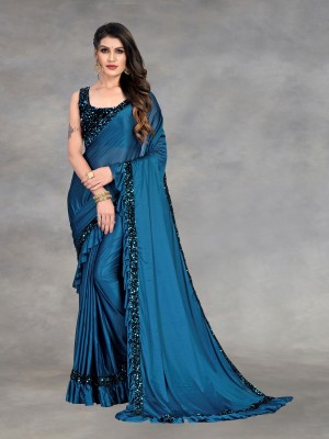 Aika Embellished Bollywood Lycra Blend Saree(Blue)