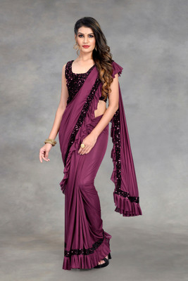 Apnisha Embellished Bollywood Lycra Blend Saree(Magenta)
