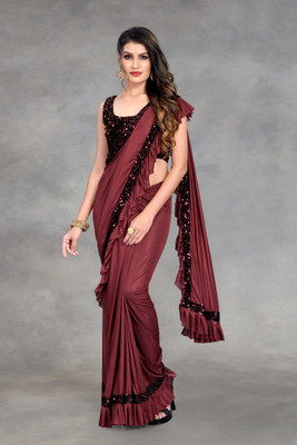 Apnisha Embellished Bollywood Lycra Blend Saree(Maroon)