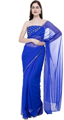 Durga Emporio Solid/Plain Bollywood Chiffon Saree(Blue)