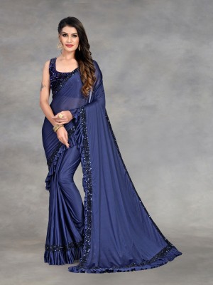Aika Embellished Bollywood Lycra Blend Saree(Dark Blue)