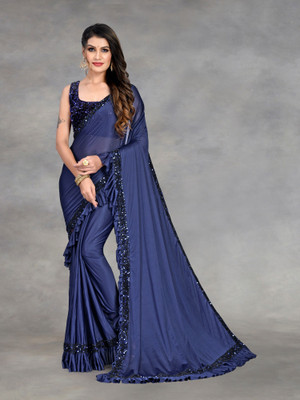 Aika Embellished Bollywood Lycra Blend Saree(Dark Blue)