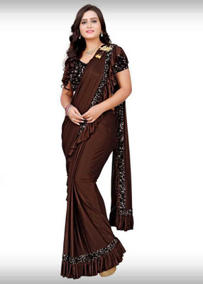 Mishree trendz Self Design Banarasi Lycra Blend Saree(Brown)