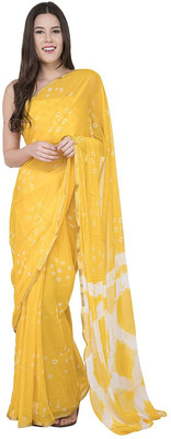 Durga Emporio Printed Bandhani Chiffon Saree(Yellow)