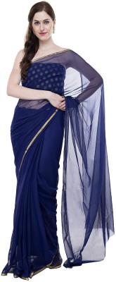 Durga Emporio Solid/Plain Bollywood Chiffon Saree(Blue)