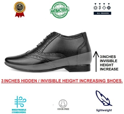 BXXY 3 Inch Height Increasing Formal Faux Leather Full Brogue Shoes for All Occasion. Lace Up For Men(Black)