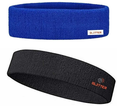 Glitter Non Slip Moisture Wicking Work Out Cotton Headband For Men's & Women's Headband Head Support(Blue, Black)