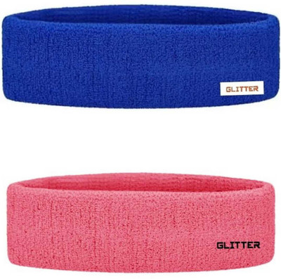 Glitter Non Slip Moisture Wicking Work Out Cotton Headband For Men's & Women's Headband Head Support(Blue, Pink)