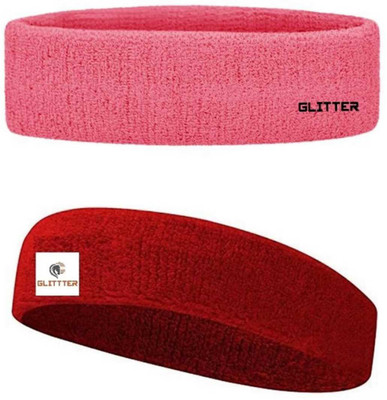 Glitter Non Slip Moisture Wicking Work Out Cotton Headband For Men's & Women's Headband Head Support(Pink, Red)