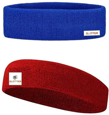 Glitter Non Slip Moisture Wicking Work Out Cotton Headband For Men's & Women's Headband Head Support(Blue, Red)