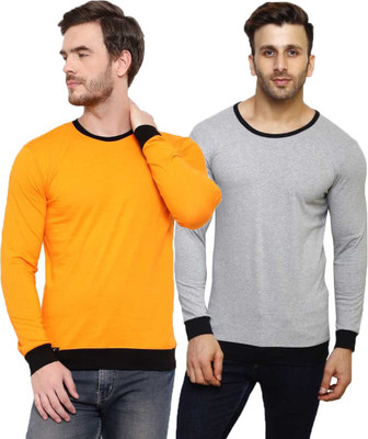 Diwazzo Solid Men Round Neck Yellow T-Shirt