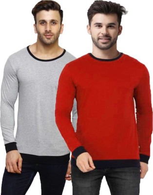 Diwazzo Solid Men Round Neck Red, Grey T-Shirt