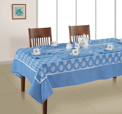 SWAYAM Floral 4 Seater Table Cover(Blue,White, Cotton, Pack of 6)