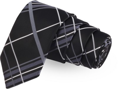 PELUCHE Refined Check Black Colored Microfiber Neck Checkered Men Tie