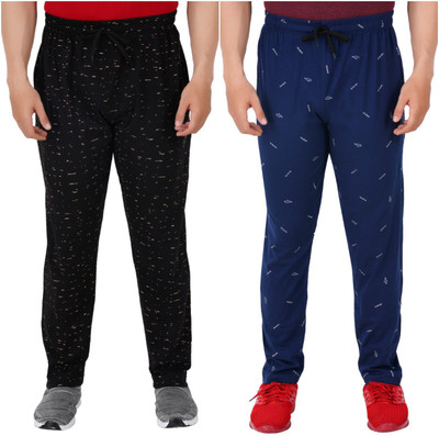 Guide Printed Men Black, Blue Track Pants