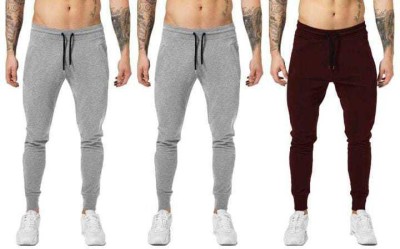 WILD KICKER Solid Men Maroon, Grey, Grey Track Pants