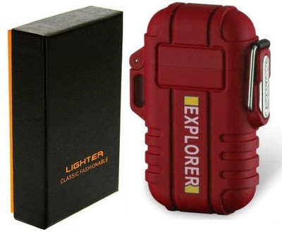 FITUP ® Red Color Flameless Double ARC Rechargeable Waterproof Pocket Size Lighter | Windproof, Alloy Resin Made Ex_R Cigarette Lighter(Red)