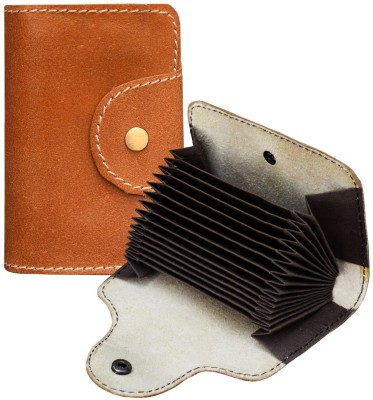 ABYS Men & Women Casual Tan Genuine Leather Card Holder(13 Card Slots)