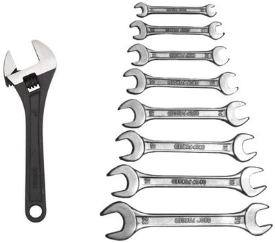 DHATRI TOOLS DOE 8 PCS SPANNER SET WITH 8 INCH ADJUSTABLE Double Sided Open End Wrench(Pack of 1)
