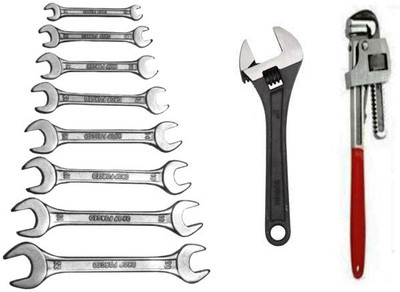 DHATRI TOOLS 8 PCS DOE SPANNER SET,8 INCH ADJUSTABLE,14 INCH PIPE WRENCH Double Sided Open End Wrench(Pack of 1)