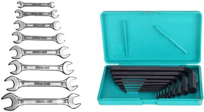 DHATRI TOOLS 8 PCS DOE SPANNER SET WITH ALLEN KEY SET Double Sided Open End Wrench(Pack of 1)