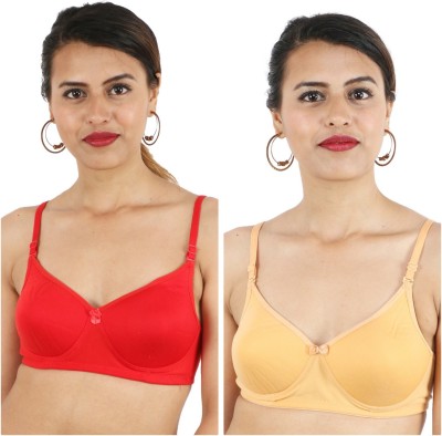 CHILEELIFE Women T-Shirt Lightly Padded Bra(Red, Beige)