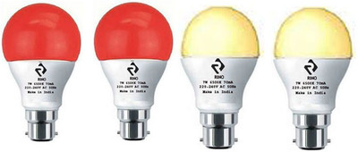 rino 7 W Basic Standard B22 LED Bulb(Multicolor, Pack of 4)