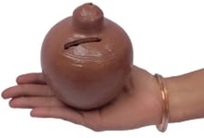 MiiArt mitti ka gullak,Money Bank,Money Box,Piggy Bank,Coin Box for Kids(Color-Brown)(Material-Soil)(size-13 cm,Small) Pack of 1 Pieces. (S) Coin Bank(Brown)