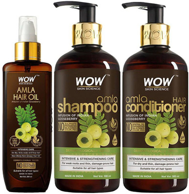WOW SKIN SCIENCE Amla Hair Care Kit - consist of Amla Hair Oil, Amla Shampoo & Amla Conditioner - Net Vol 800mL(3 Items in the set)
