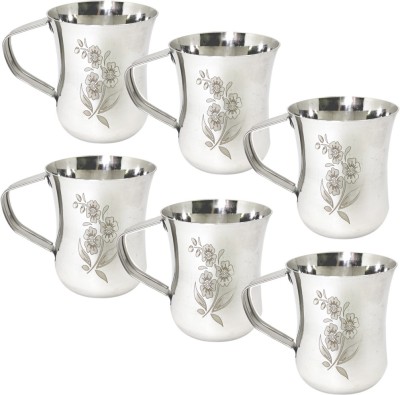 bartan hub Pack of 6 Stainless Steel Tea/Coffee Cup Set of 6 ( Laser Finished ,150 ML , Stainless Steel , Dishwasher safe )(Silver, Cup Set)