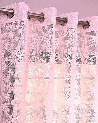 Saanvi Creations 213 cm (7 ft) Door Net Semi Transparent Curtain (Pack Of 2)(Pink, Printed)