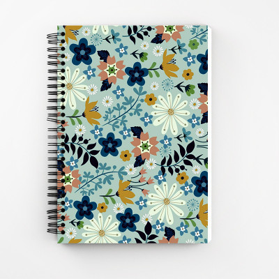 Art Bundle Seamless Floral Pattern Wiro Bound Spiral Notebook Diary ( 90 GSM Natural Shade Paper ) A5 Note Book Unruled 160 Pages(Multicolor)