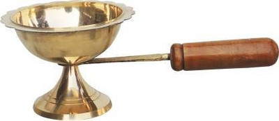 RUDRANSH Brass Loban Burner Burner Dhoop Dhuni Sambrani Dhoop with Wooden Handle set of 1 Brass Table Diya(Height: 3.3 inch)