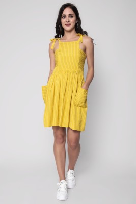 God Bless Women Fit and Flare Yellow Dress