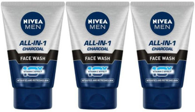 NIVEA ALL IN 1 CHARCOAL FACE WASH 50G COMBO OF 3PCS Face Wash(150 g)