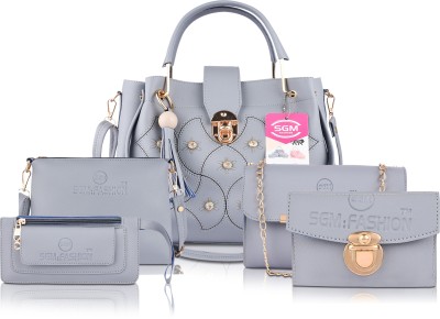 SGM Fashion Women Grey Handbag(Pack of: 5)