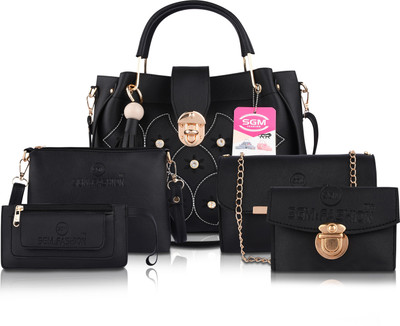 SGM Fashion Women Black Handbag(Pack of: 5)