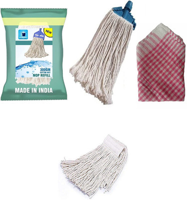 Altruist Wet Mop Refill 300 GM with Clip and Check Duster Cloth, with 2 refill (BLUE) Mop Set