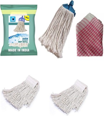 Altruist Wet Mop Refill 300 GM with Clip and Check Duster Cloth, with 3 refill (BLUE) Mop Set