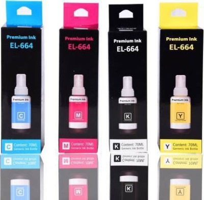PTT Ink Refill For Epson T664 L100 , L110 , L130 , L200 , L210 , L220 , L300 , L385, L455, L555, L565, L1300 , L310 , L350 , L355 , L360 , L361, L365, L380 PRINTERS (PACK OF 4 COLORS BOTTLE SET) Black + Tri Color Combo Pack Ink Toner