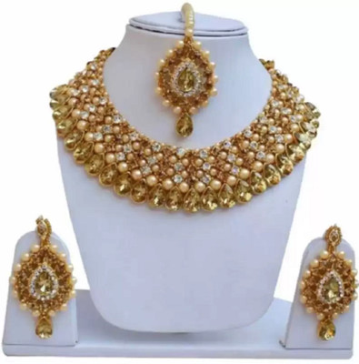 SHIV TRADITIONALS Alloy Gold-plated Gold, Red Jewellery Set(Pack of 1)