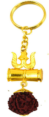 AFH Punchamukhi Rudrkasha Trishul Damaru Religious Golden Plated Religious Key Chain Key Chain