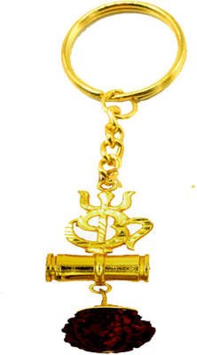 AFH Om Trishul Damaru Rudrkasha Golden Plated Religious Key Chain Key Chain